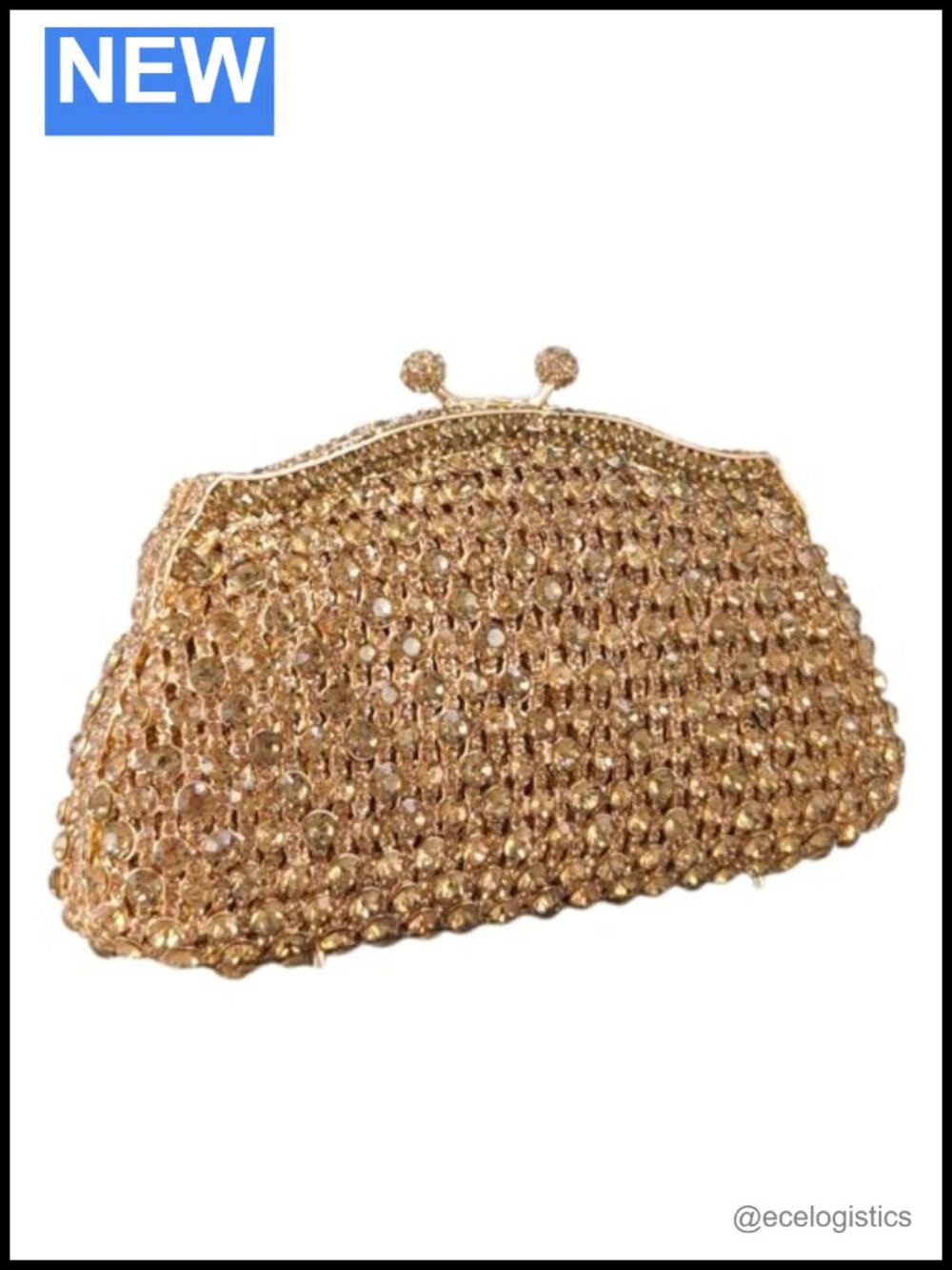 Crystal Minaudiere Evening Clutch with Metal Frame, Glitter & Rhinestones,